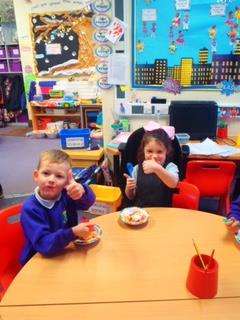 Children eating in classroom